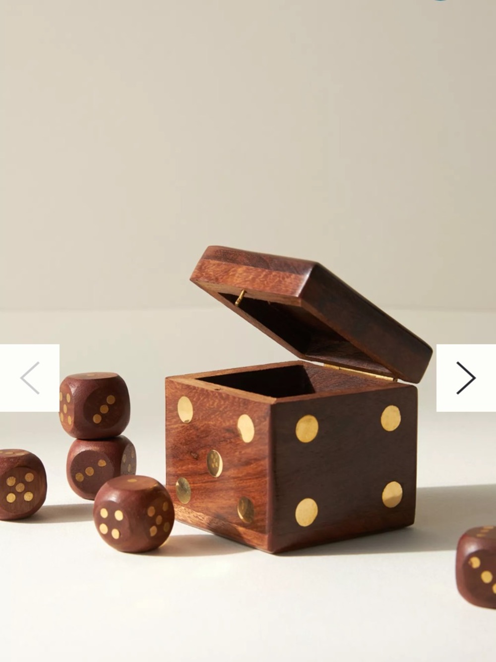Handcrafted Wooden Dice and Storage Box - Brown with Gold Inlay
